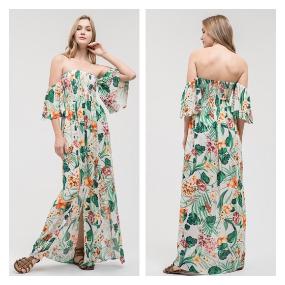 LilyandGypsy Dresses & Skirts - Tropical floral off shoulder maxi dress